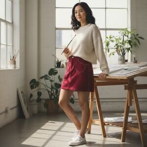 Mossimo Burgundy Corduroy Studded Mini Skirt 16 Y2K Western Fall DarkAcedemia